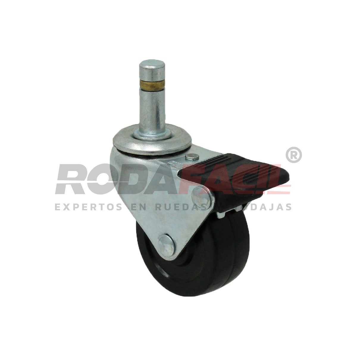 Rodaja giratoria de 2", rueda de hule duro freno frontal