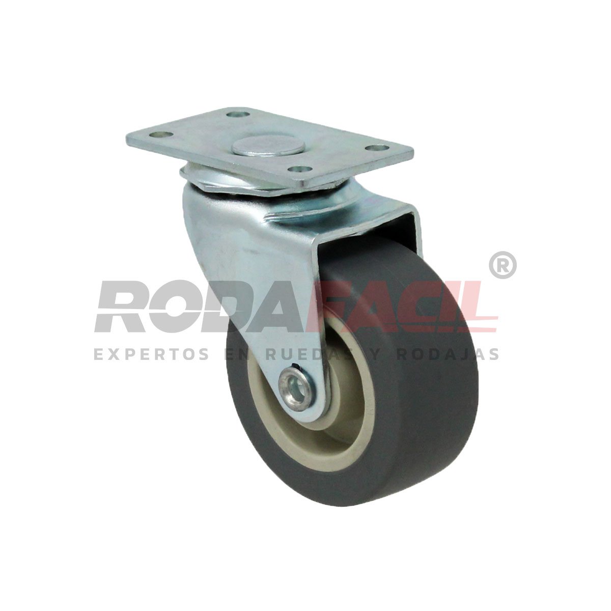 Rodaja giratoria de 2", rueda de hule termoplástico.