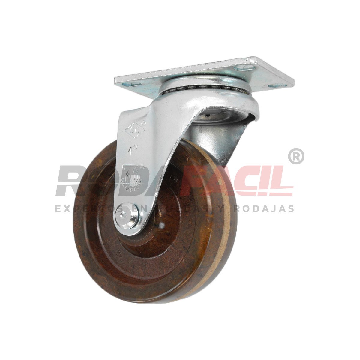 Rodaja giratoria de 4", rueda de fenólica alta temperatura, servicio medio ligero