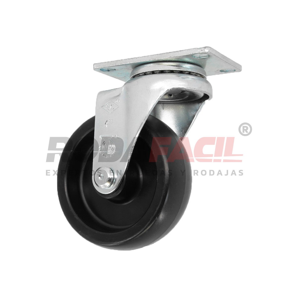Rodaja giratoria de 4", rueda de plástico, servicio medio ligero