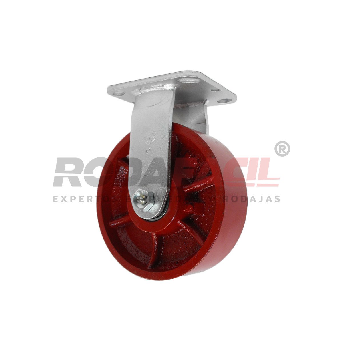 Rodaja Fija de 6", rueda de fierro con balero de rodillos y buje. Acabado galvanizado. Servicio medio pesado