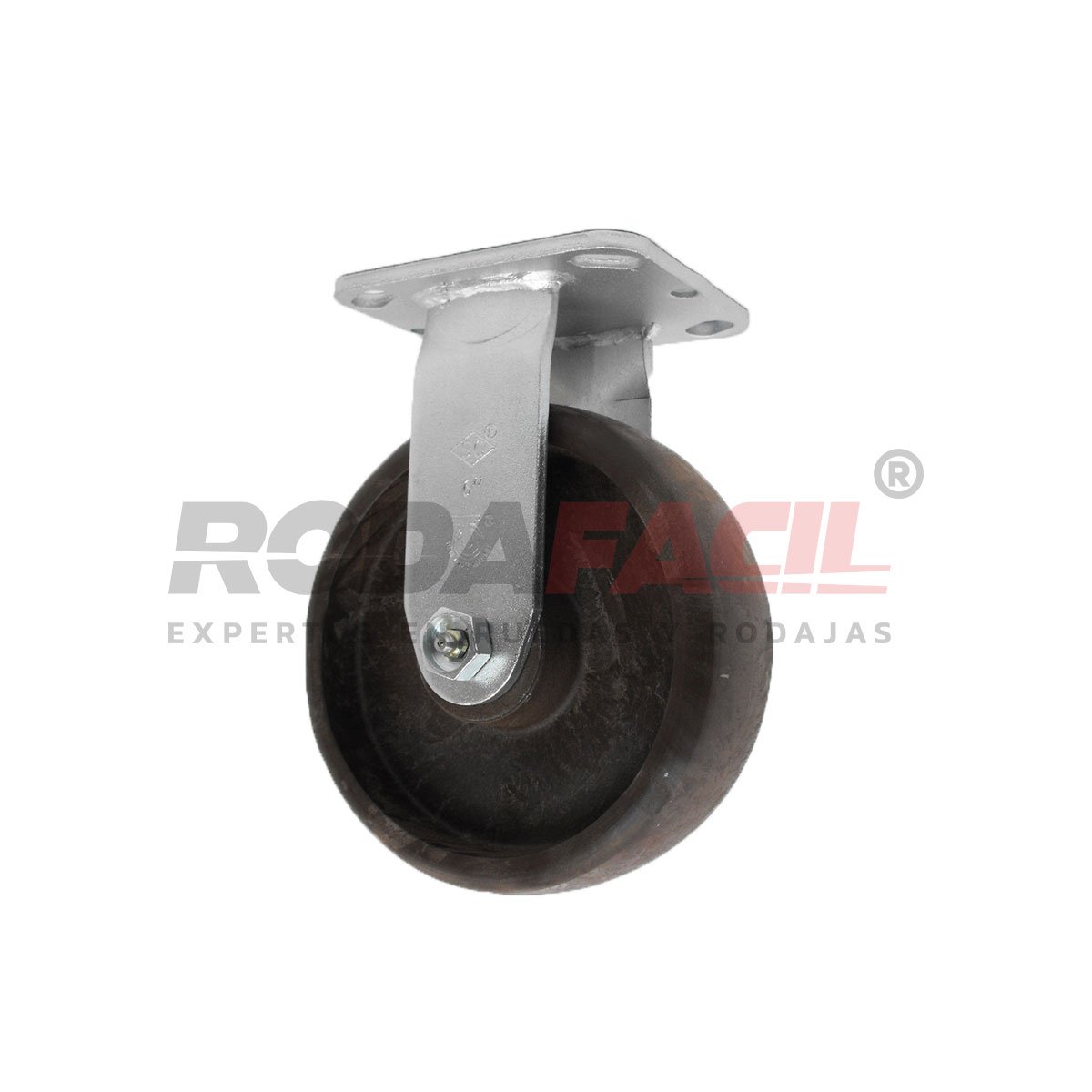 Rodaja Fija de 6", rueda de brimstone con balero de rodillos y buje. Acabado galvanizado. Servicio medio pesado