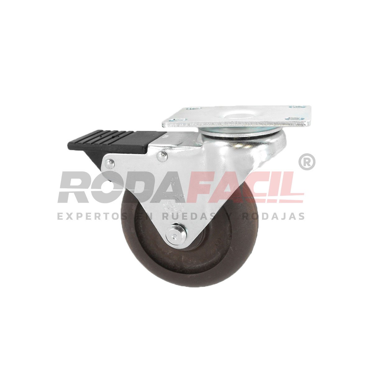 Rodaja giratoria de 4", rueda brimstone con freno frontal total, servicio medio ligero