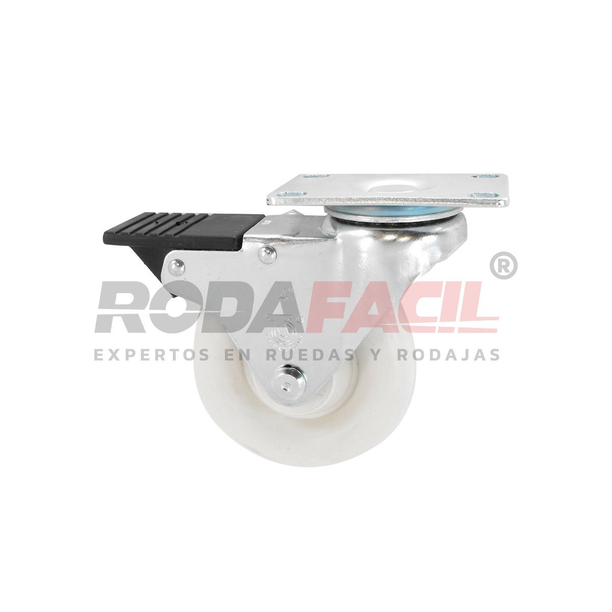 Rodaja giratoria de 4", rueda de plástico con freno frontal total, servicio medio ligero