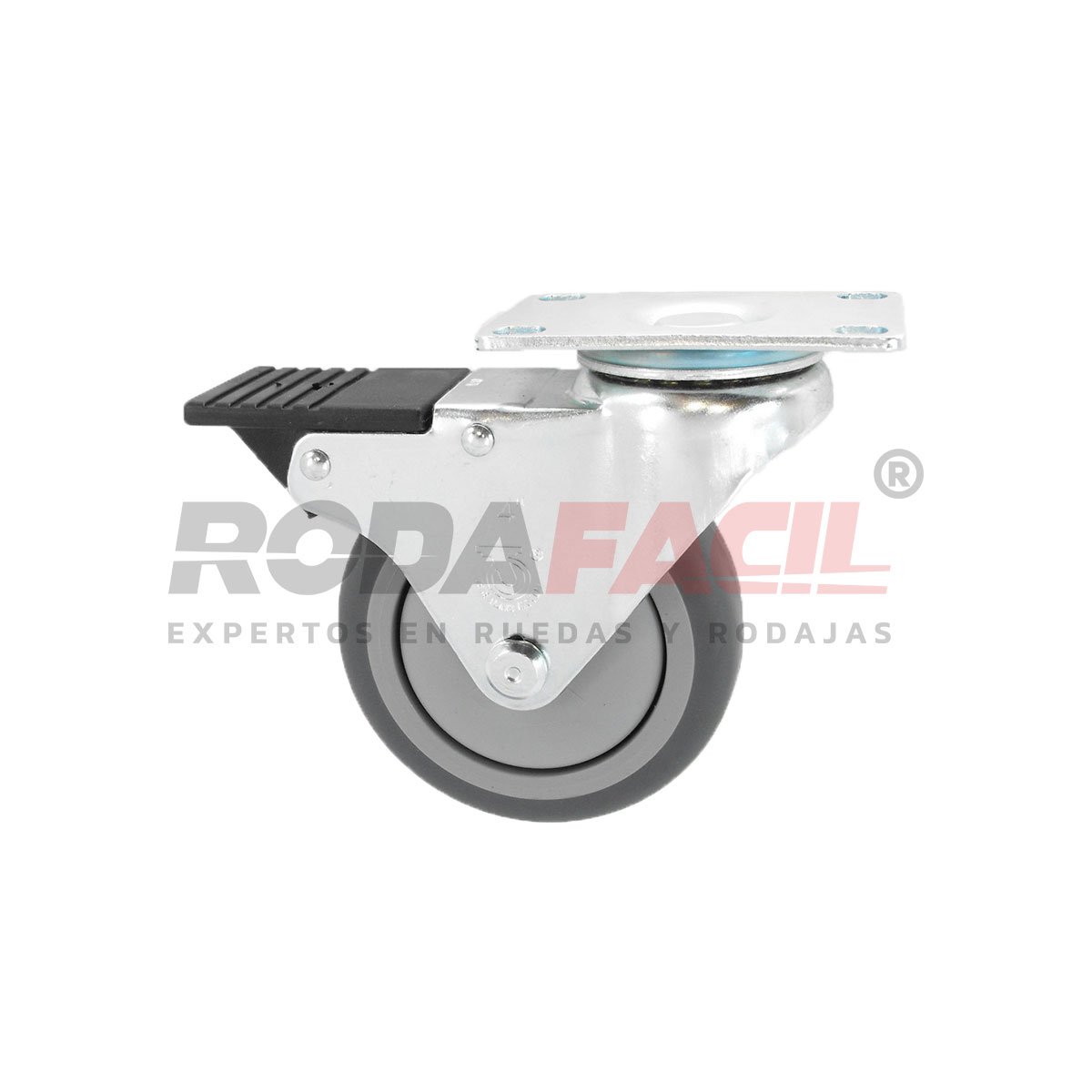 Rodaja giratoria de 4", rueda termoplástico con freno frontal total, servicio medio ligero